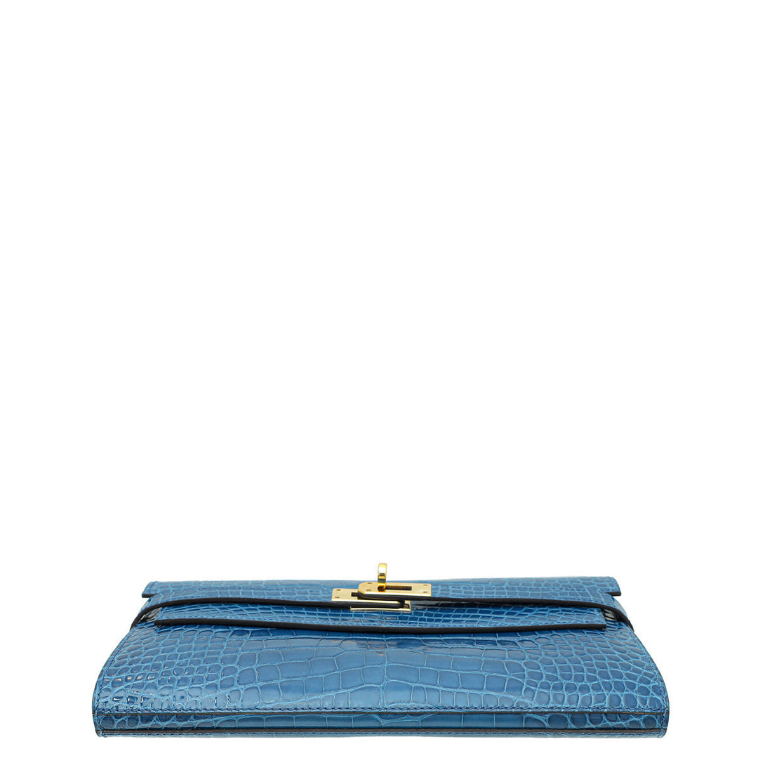 Top quality Hermes Bleu Izmir Alligator Kelly Classic Wallet