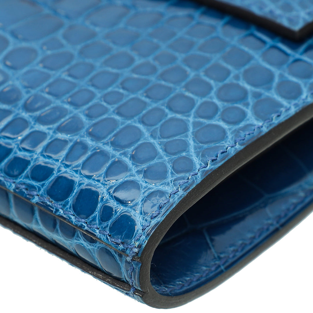 Top quality Hermes Bleu Izmir Alligator Kelly Classic Wallet