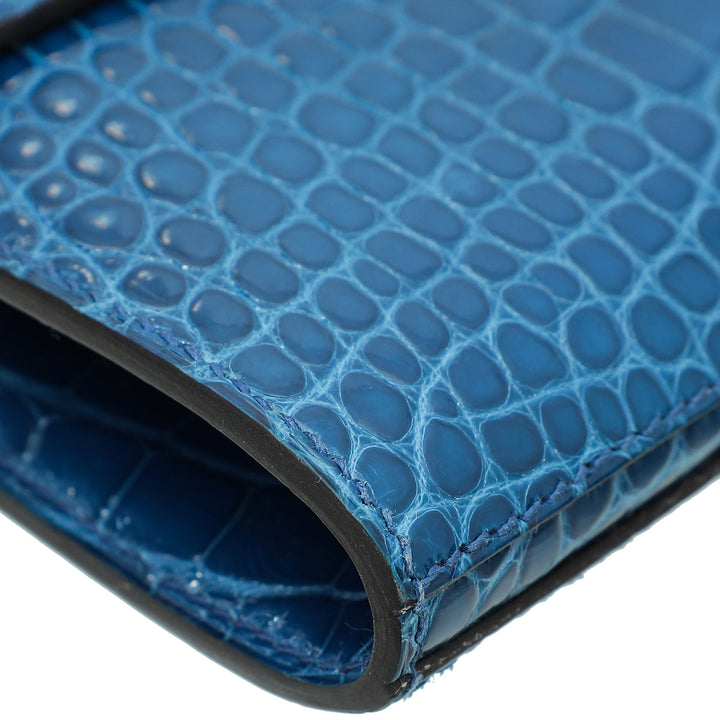 Top quality Hermes Bleu Izmir Alligator Kelly Classic Wallet