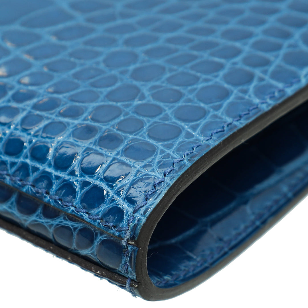 Top quality Hermes Bleu Izmir Alligator Kelly Classic Wallet