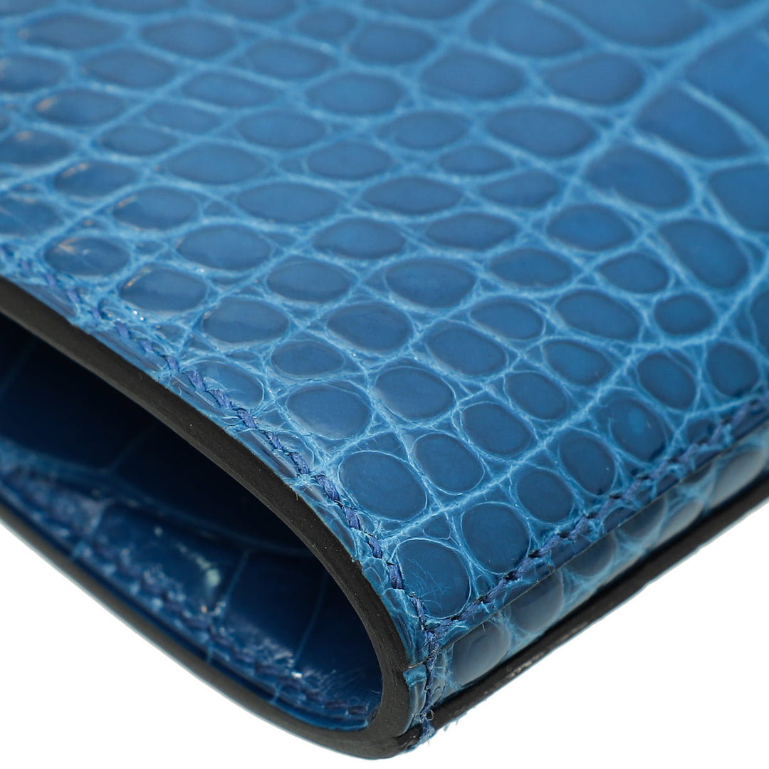 Top quality Hermes Bleu Izmir Alligator Kelly Classic Wallet