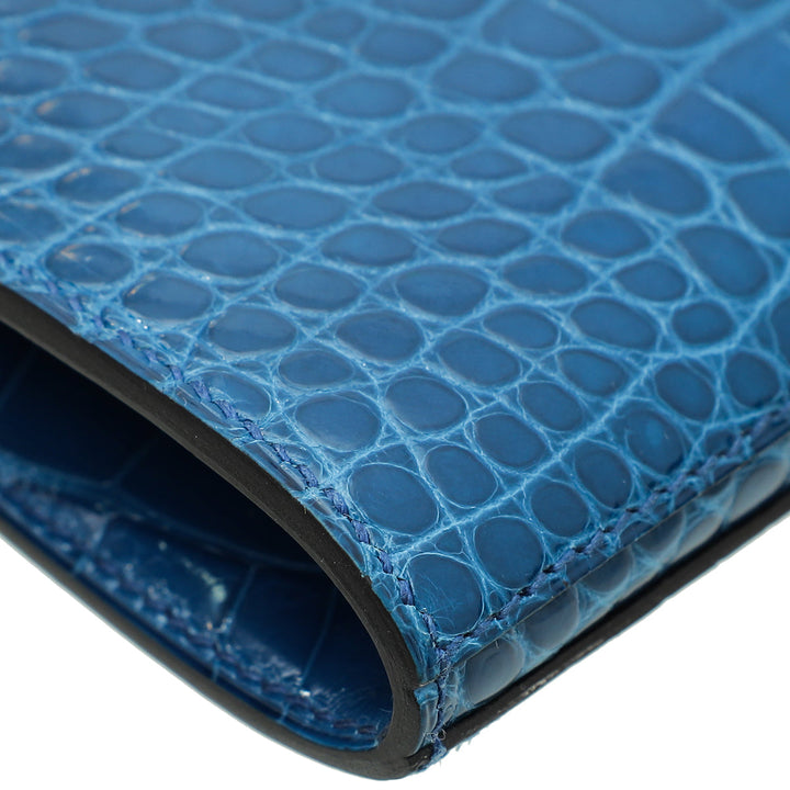 Top quality Hermes Bleu Izmir Alligator Kelly Classic Wallet