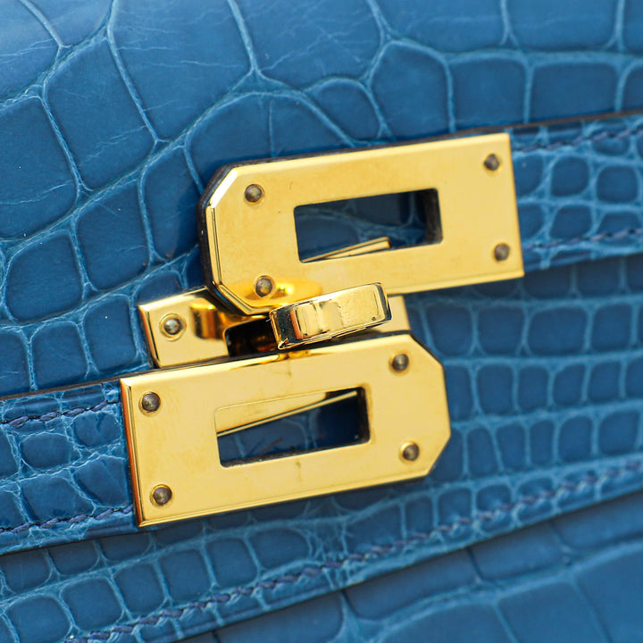 Top quality Hermes Bleu Izmir Alligator Kelly Classic Wallet
