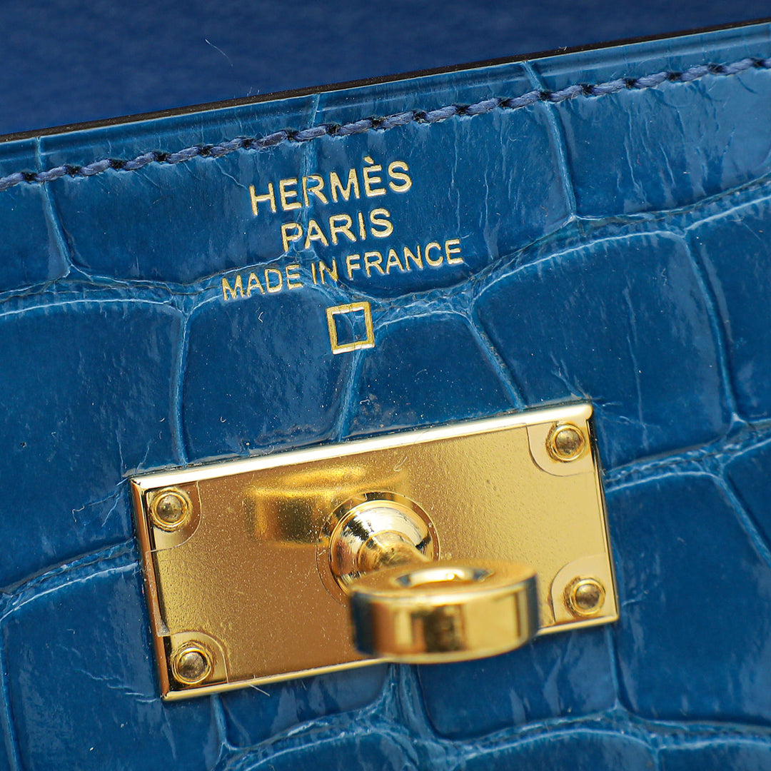 Top quality Hermes Bleu Izmir Alligator Kelly Classic Wallet