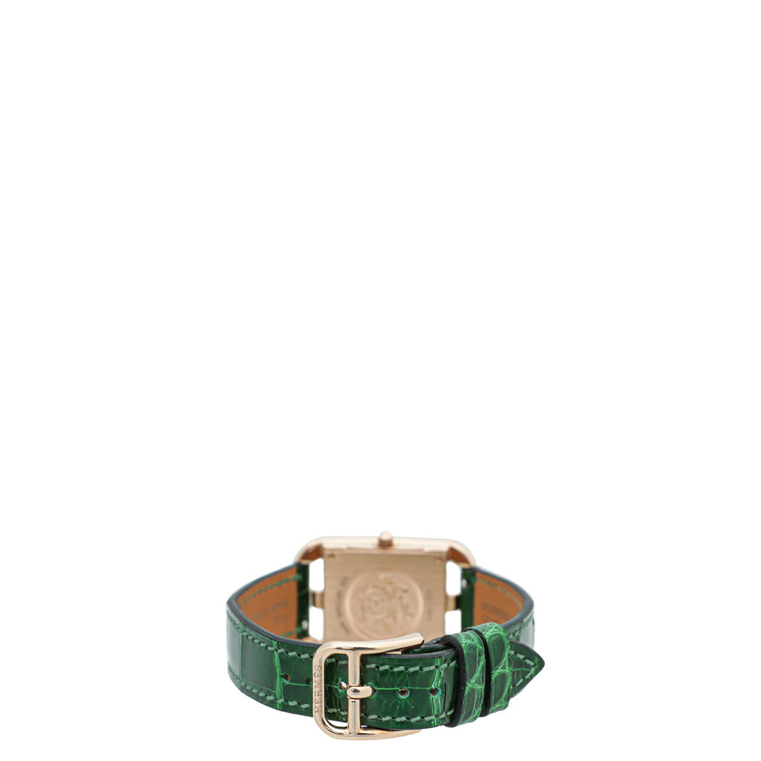 Hermes 18K Rose Gold Cape Cod Diamond Crocodile Strap 31mm Small Watch