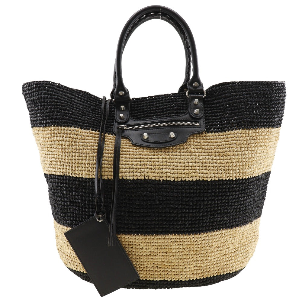 Top Quality Balenciaga Raffia Basket Handbag Black/Beige