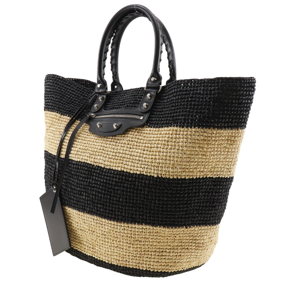 Top Quality Balenciaga Raffia Basket Handbag Black/Beige