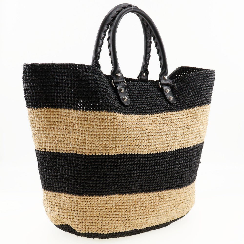 Top Quality Balenciaga Raffia Basket Handbag Black/Beige
