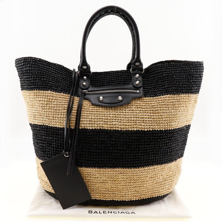 Top Quality Balenciaga Raffia Basket Handbag Black/Beige