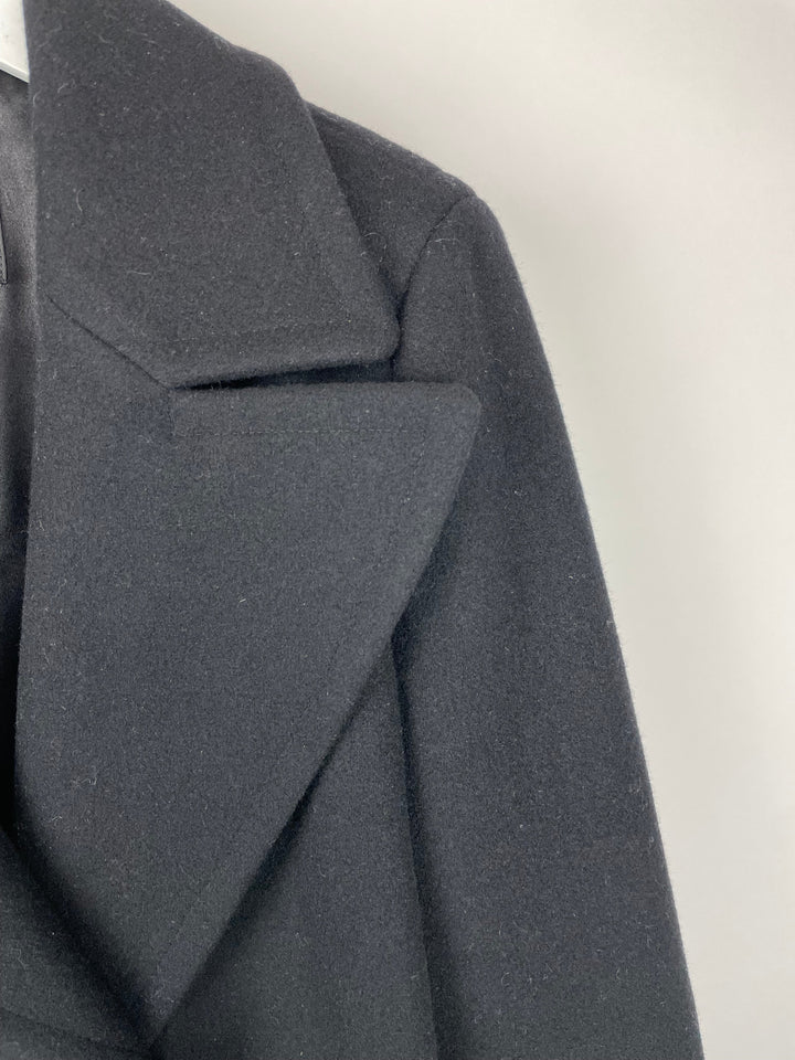 Top Quality Chanel Black Wool Coat with Square Ruthenium CC Logo Buttons Size FR 34 (UK 6)