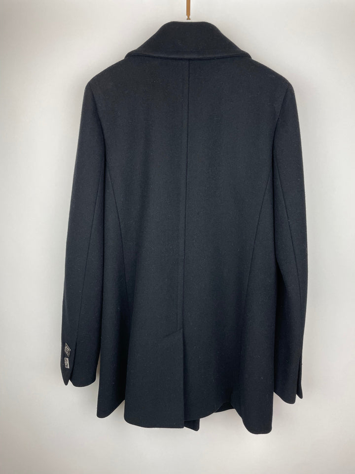 Top Quality Chanel Black Wool Coat with Square Ruthenium CC Logo Buttons Size FR 34 (UK 6)