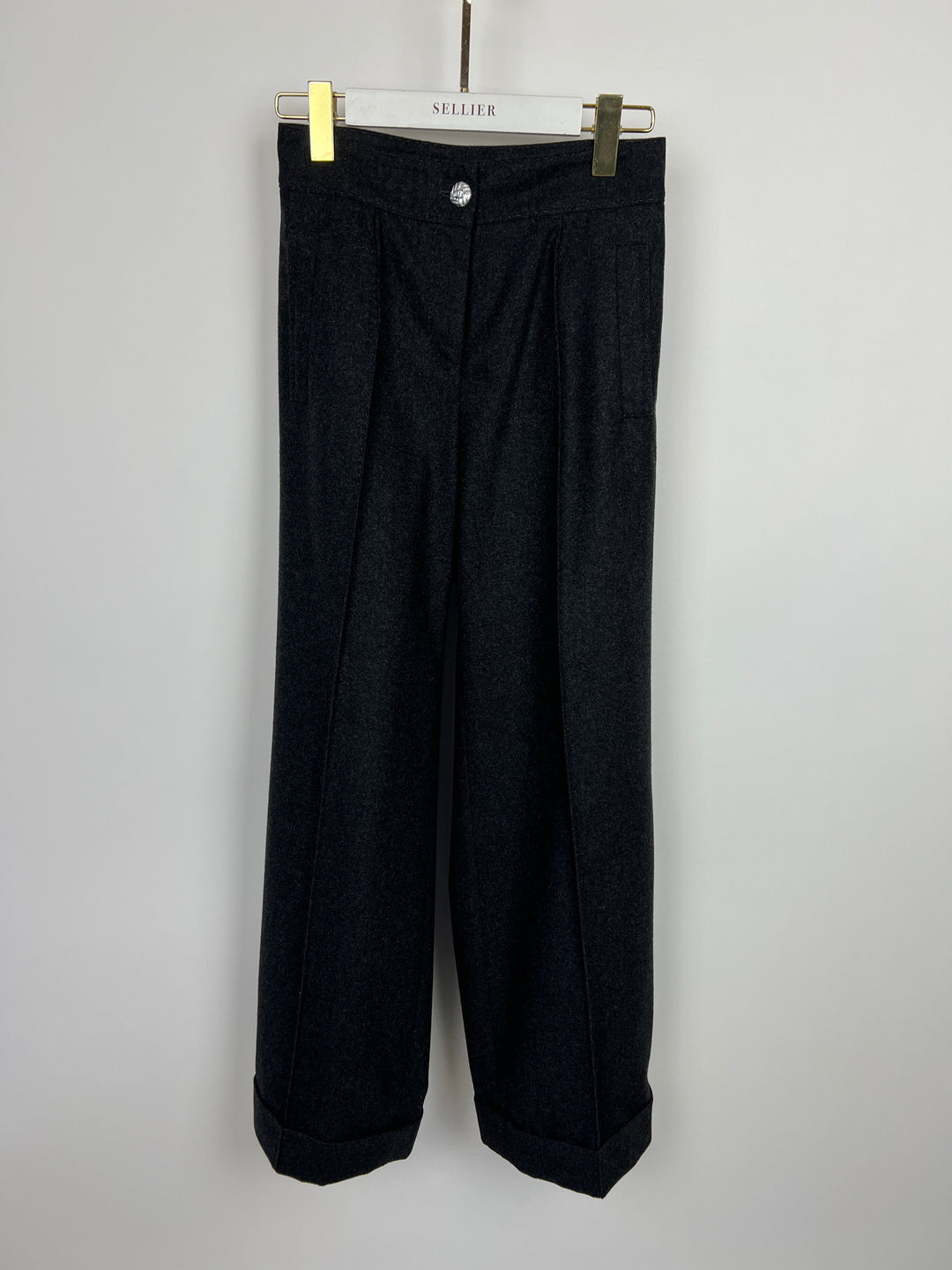 Top Quality Chanel Charcoal High-Waisted Wool Trousers Size FR 34 (UK 6)