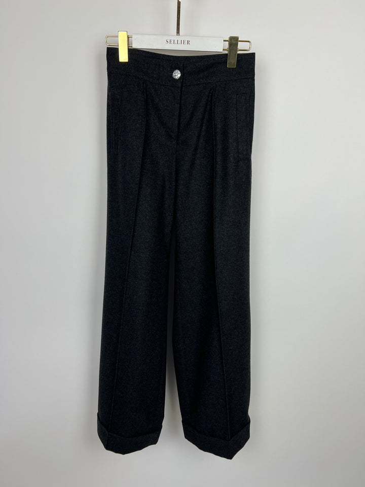 Top Quality Chanel Charcoal High-Waisted Wool Trousers Size FR 34 (UK 6)