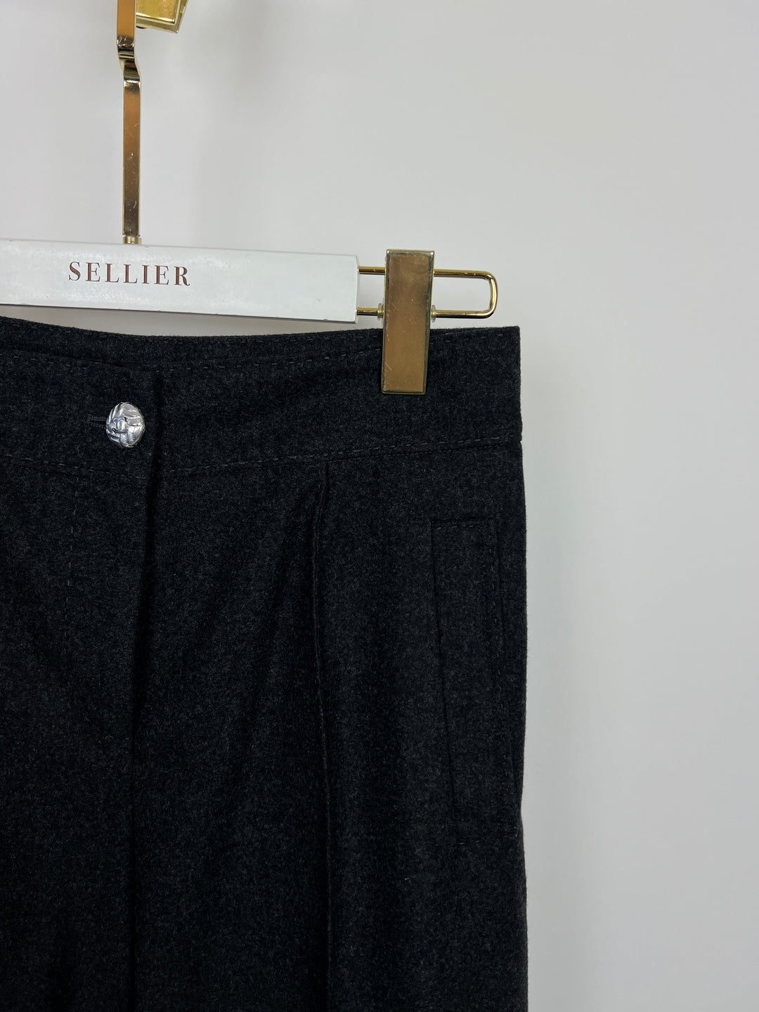 Top Quality Chanel Charcoal High-Waisted Wool Trousers Size FR 34 (UK 6)