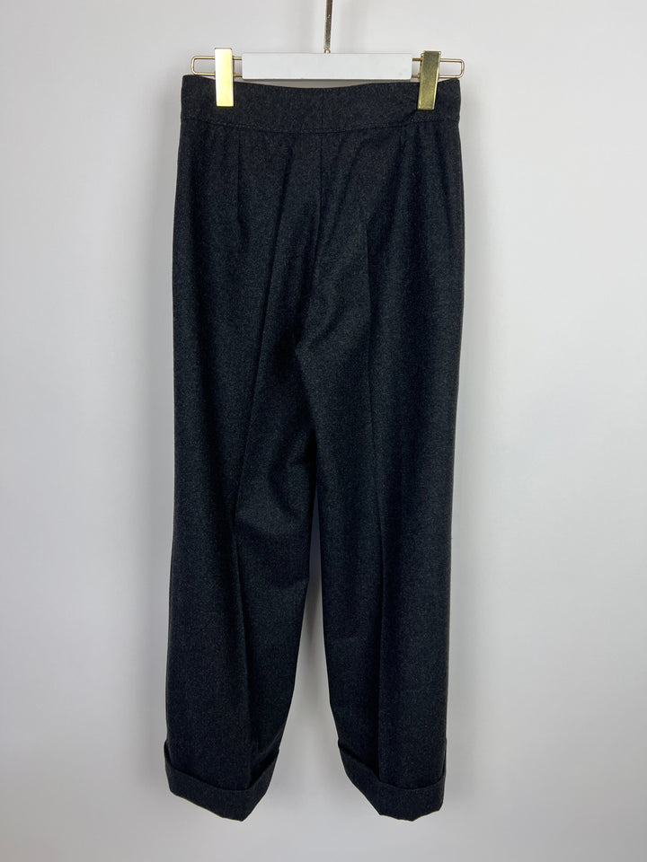 Top Quality Chanel Charcoal High-Waisted Wool Trousers Size FR 34 (UK 6)