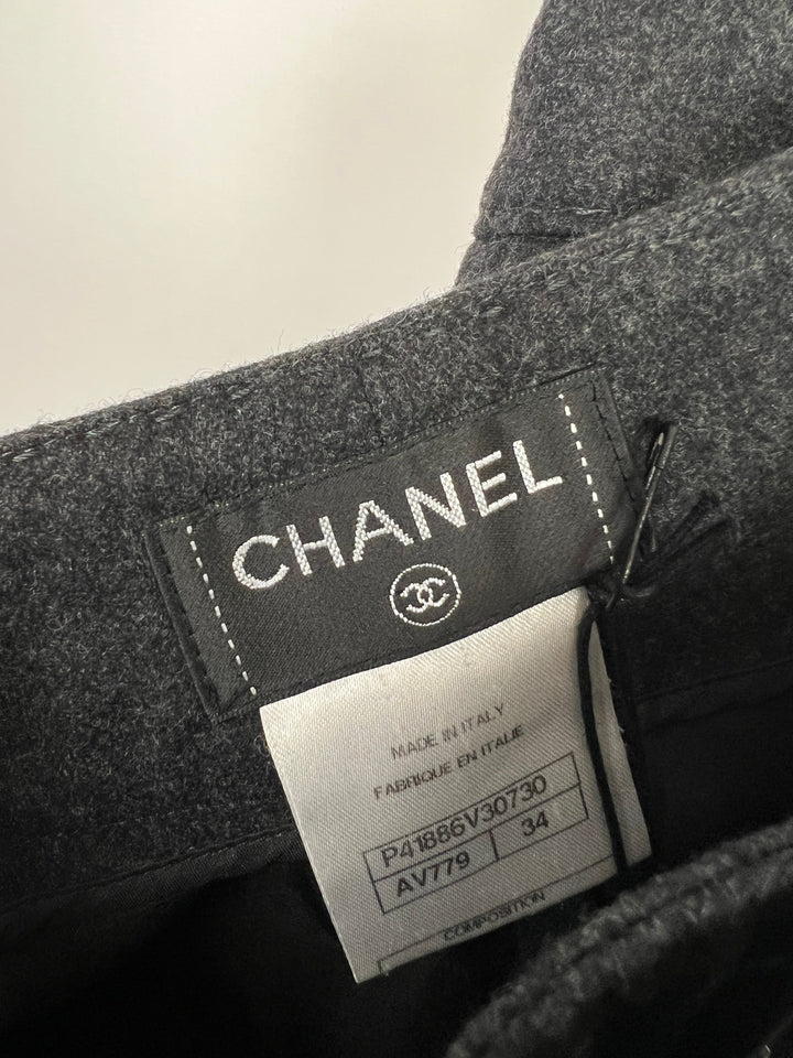 Top Quality Chanel Charcoal High-Waisted Wool Trousers Size FR 34 (UK 6)