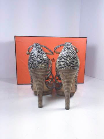 Top quality Hermes Lizard Granit Wooden Heels with Box Size 37 1/2