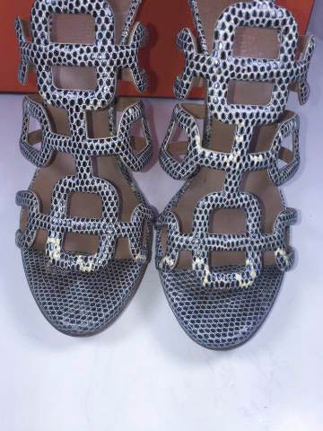 Top quality Hermes Lizard Granit Wooden Heels with Box Size 37 1/2