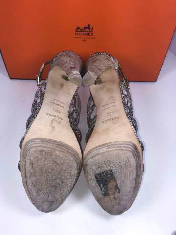 Top quality Hermes Lizard Granit Wooden Heels with Box Size 37 1/2