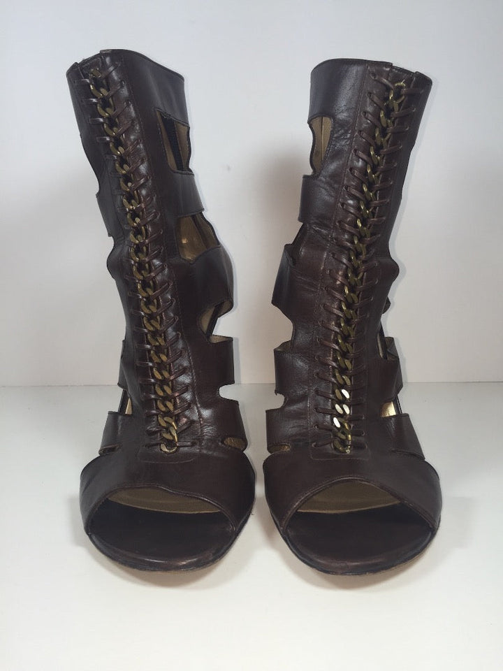 STUART WEITZMAN Zip Back Open Toe Chain Detail Heels Size 10