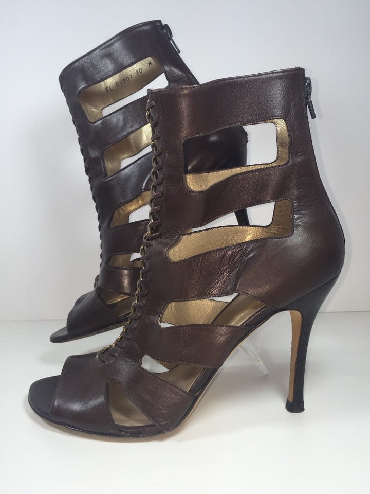 STUART WEITZMAN Zip Back Open Toe Chain Detail Heels Size 10