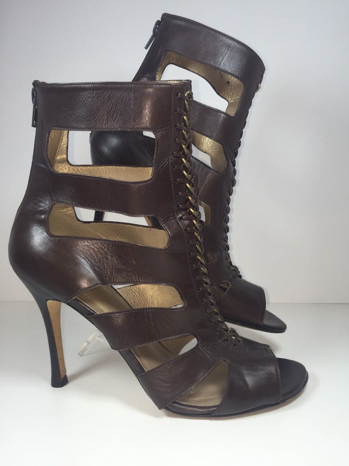 STUART WEITZMAN Zip Back Open Toe Chain Detail Heels Size 10