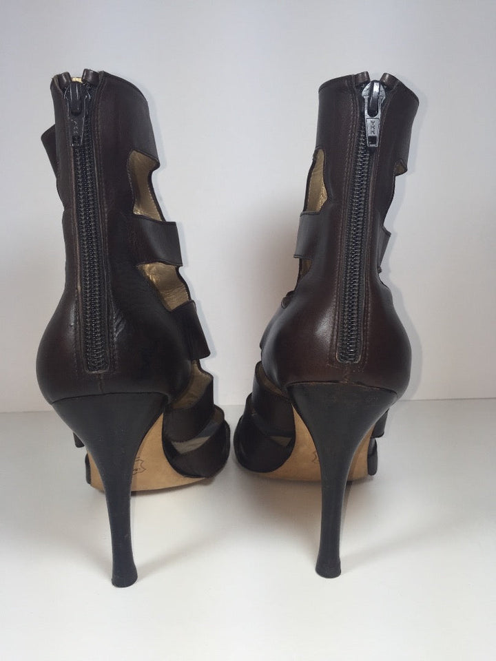 STUART WEITZMAN Zip Back Open Toe Chain Detail Heels Size 10