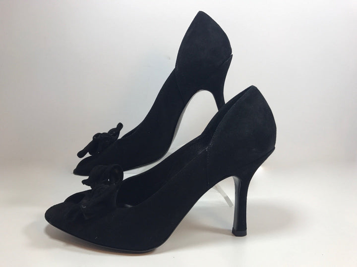 VIA SPIGA Black Suede Peep Toe Heels with Bow Size 8 1/2