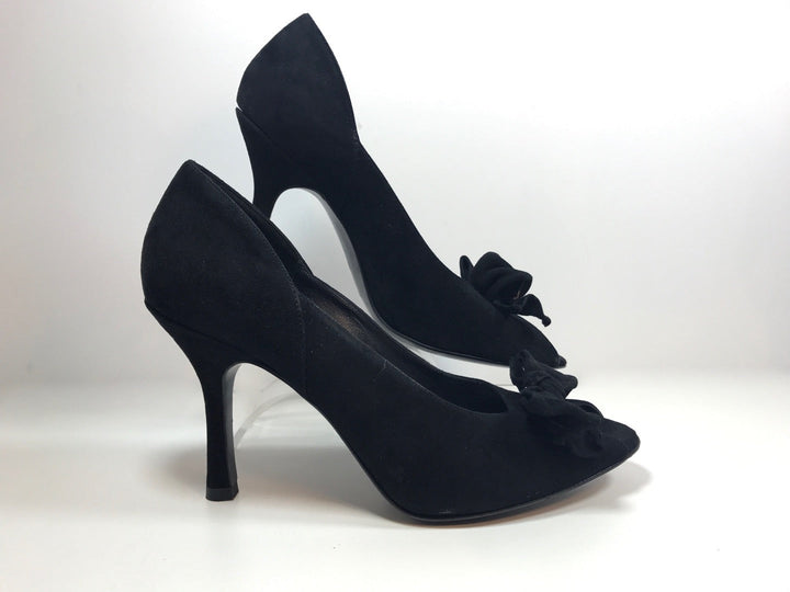 VIA SPIGA Black Suede Peep Toe Heels with Bow Size 8 1/2