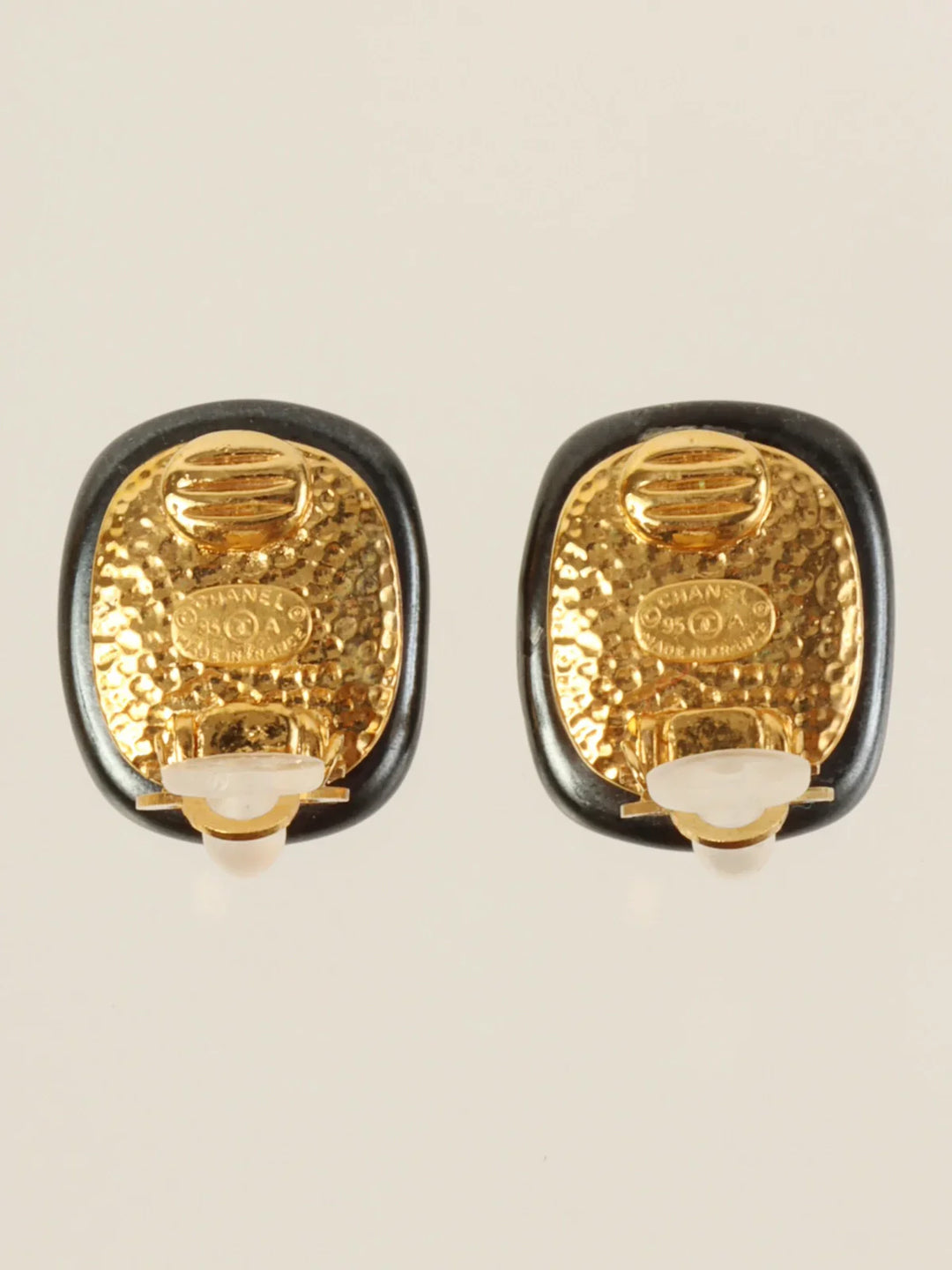 Chanel 1995 Made Square Stone Cc Mark Earrings Black/Gold