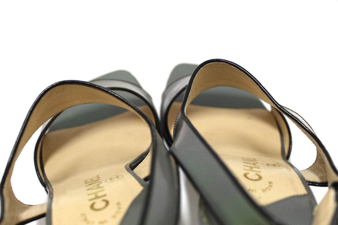 Top Quality Chanel Black Leather Classic Cap Toe Heels Shoes with Chain Ankle Strap Size 38