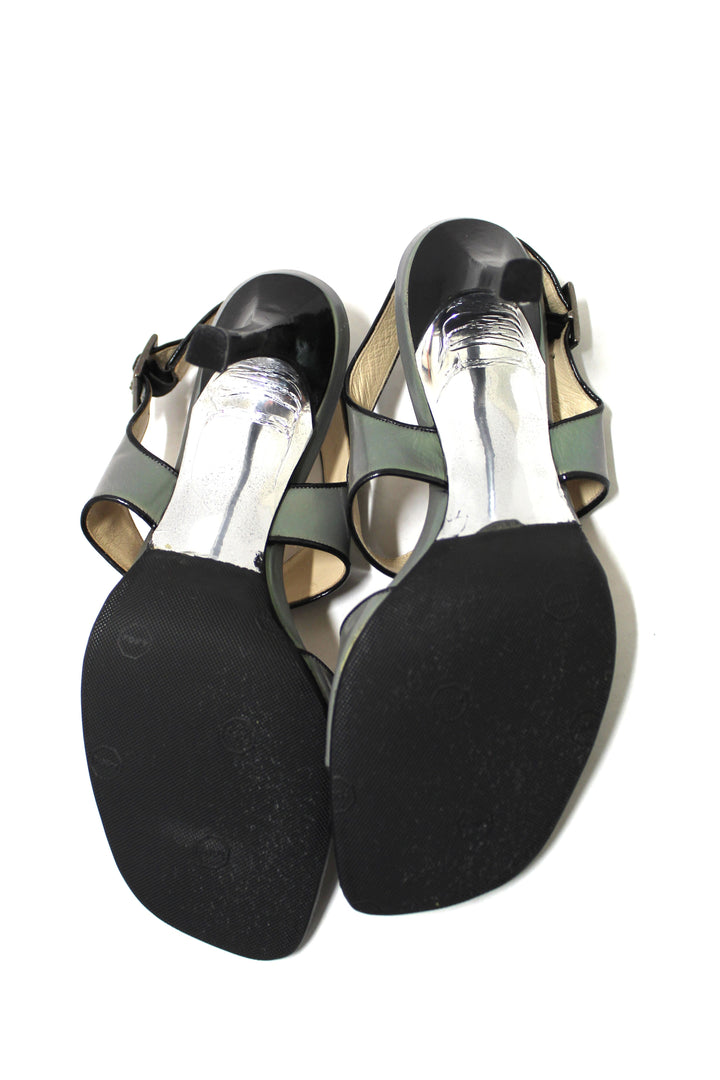 Top Quality Chanel Black Leather Classic Cap Toe Heels Shoes with Chain Ankle Strap Size 38