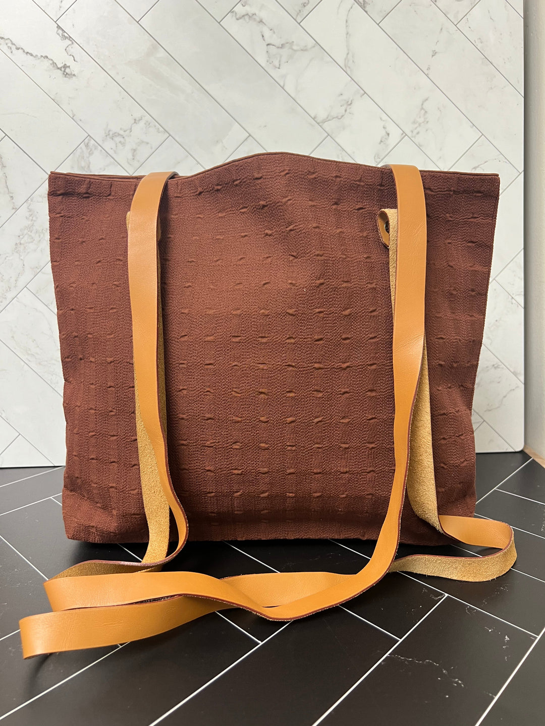 Premium Handmade Hermes Brown Shelly Woven Tote