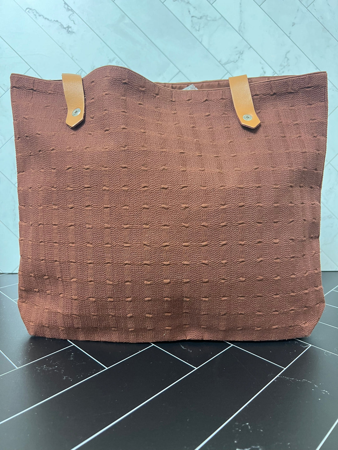 Premium Handmade Hermes Brown Shelly Woven Tote