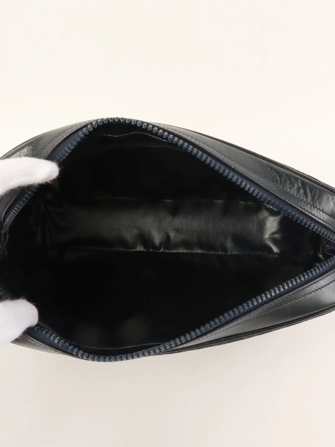 Celine Suede Macadam Pattern Logo Embossed Shoulder Bag Navy