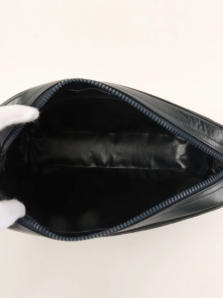Celine Suede Macadam Pattern Logo Embossed Shoulder Bag Navy