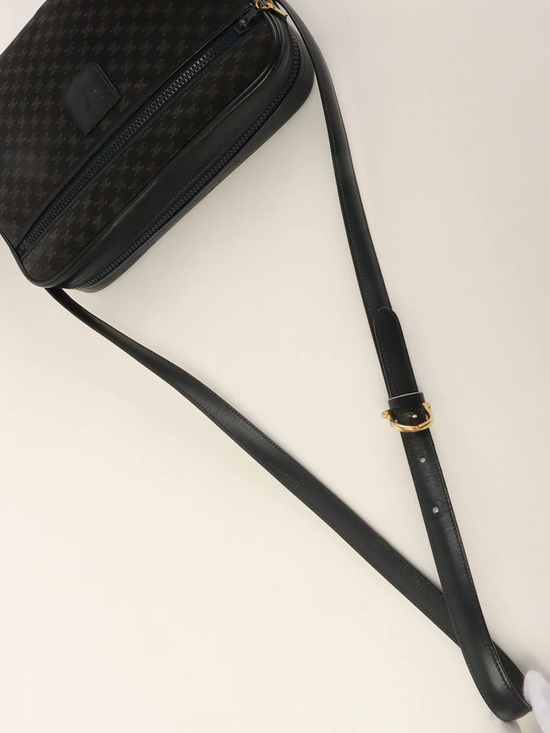 Celine Suede Macadam Pattern Logo Embossed Shoulder Bag Navy