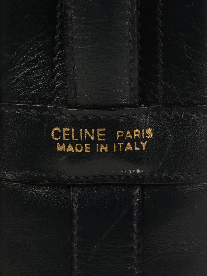 Celine Suede Macadam Pattern Logo Embossed Shoulder Bag Navy
