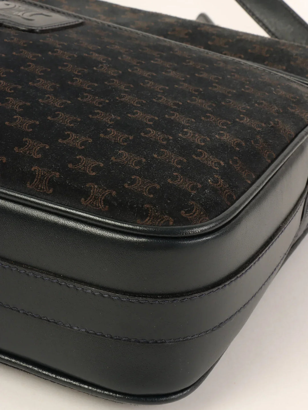 Celine Suede Macadam Pattern Logo Embossed Shoulder Bag Navy