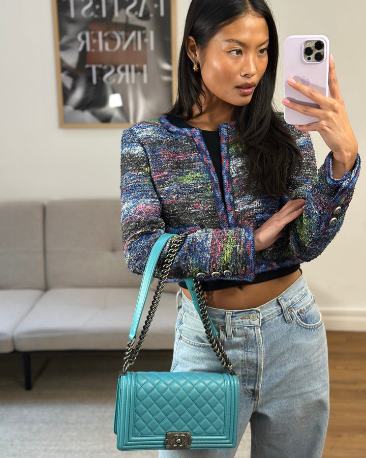 *FIRE PRICE* Top Quality Chanel Teal Medium Boy Bag in Lambskin Leather with Ruthenium Hardware