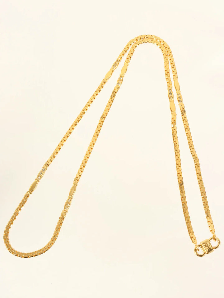 Celine Rhinestone Chain Necklace Gold