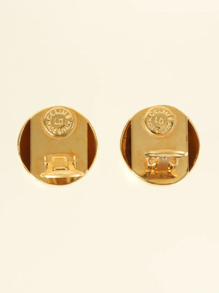 Celine Dome Design Macadam Plate Earrings Gold