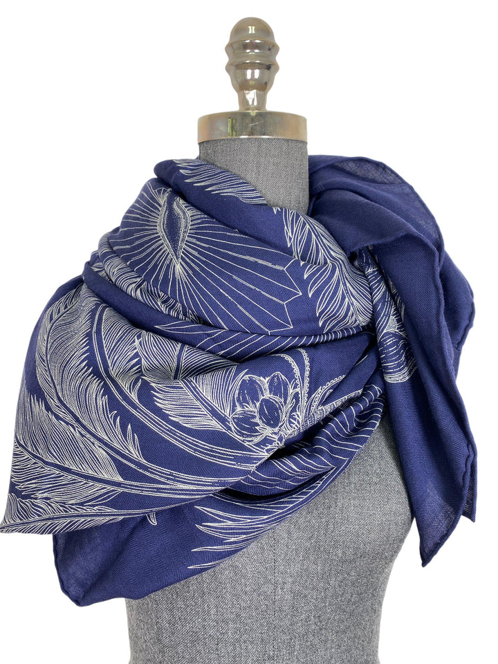 Top quality Hermes Cashmere Silk Index Palmarum Finesse Shawl 140 Marine White