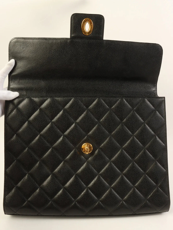 Chanel Caviar Skin Turn-Lock Briefcase Black