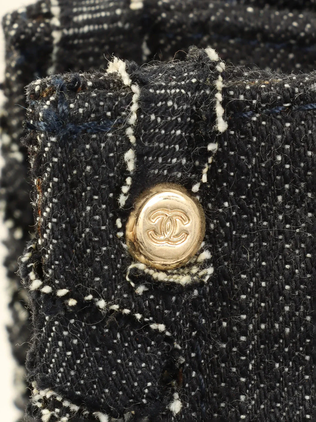 Chanel Around 2005 Made Denim Airplane Cc Mark Embroidered Chain Tote Bag Indigo
