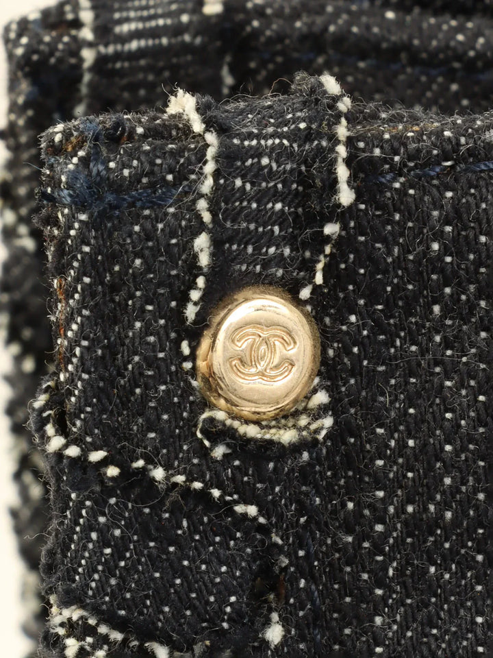Chanel Around 2005 Made Denim Airplane Cc Mark Embroidered Chain Tote Bag Indigo