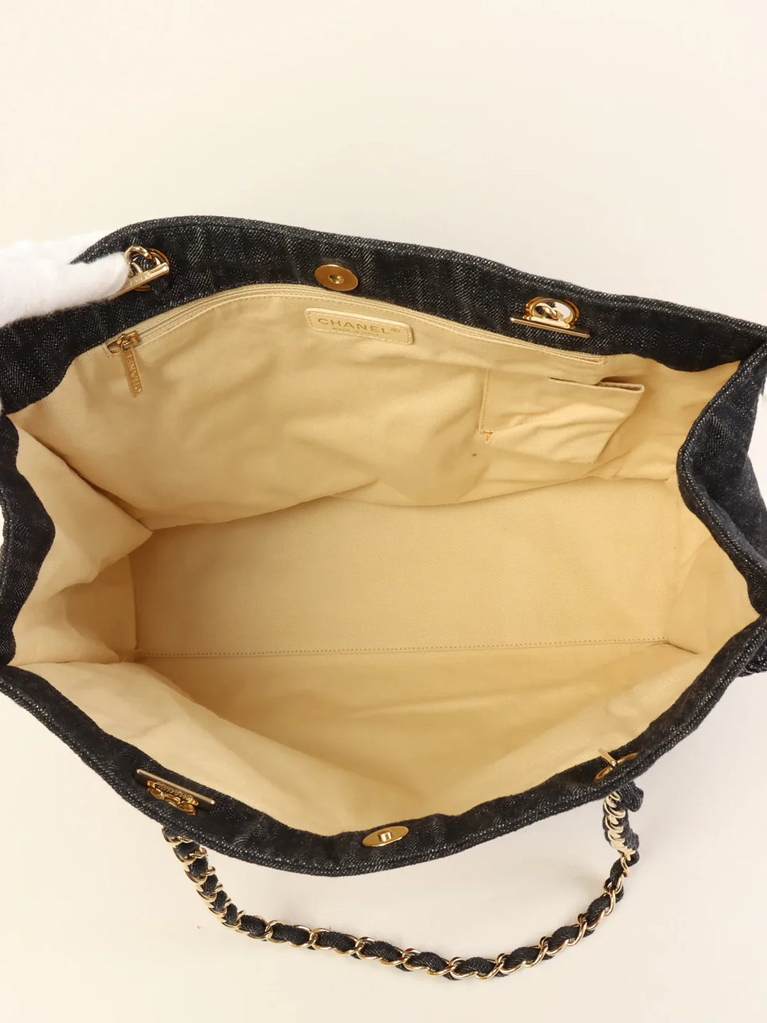 Chanel Around 2005 Made Denim Airplane Cc Mark Embroidered Chain Tote Bag Indigo