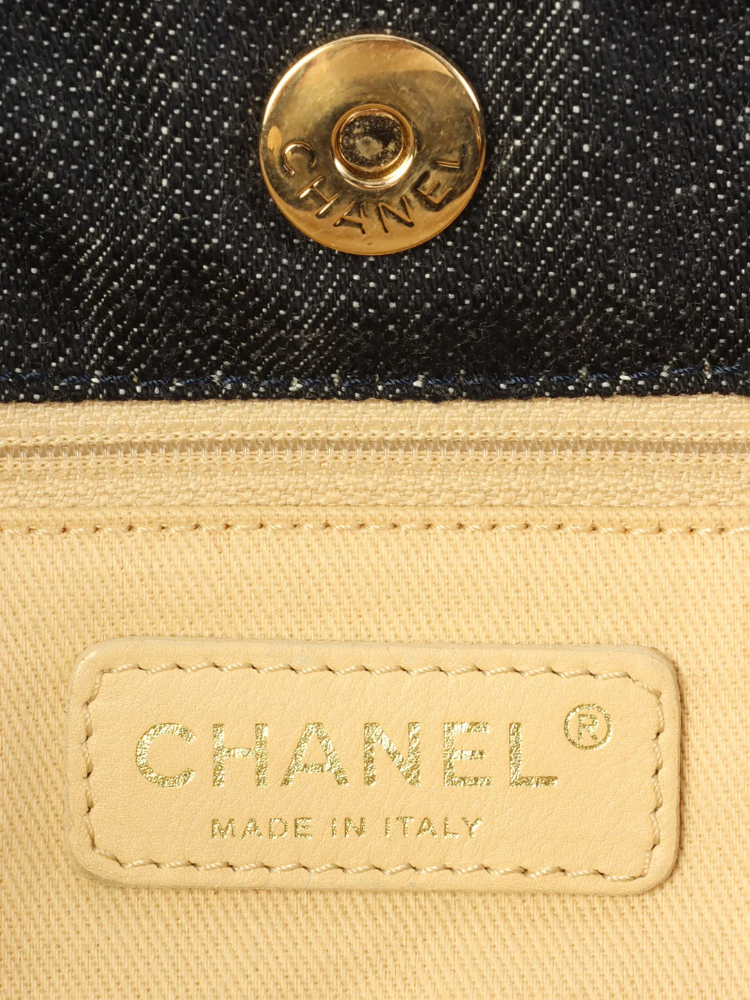 Chanel Around 2005 Made Denim Airplane Cc Mark Embroidered Chain Tote Bag Indigo