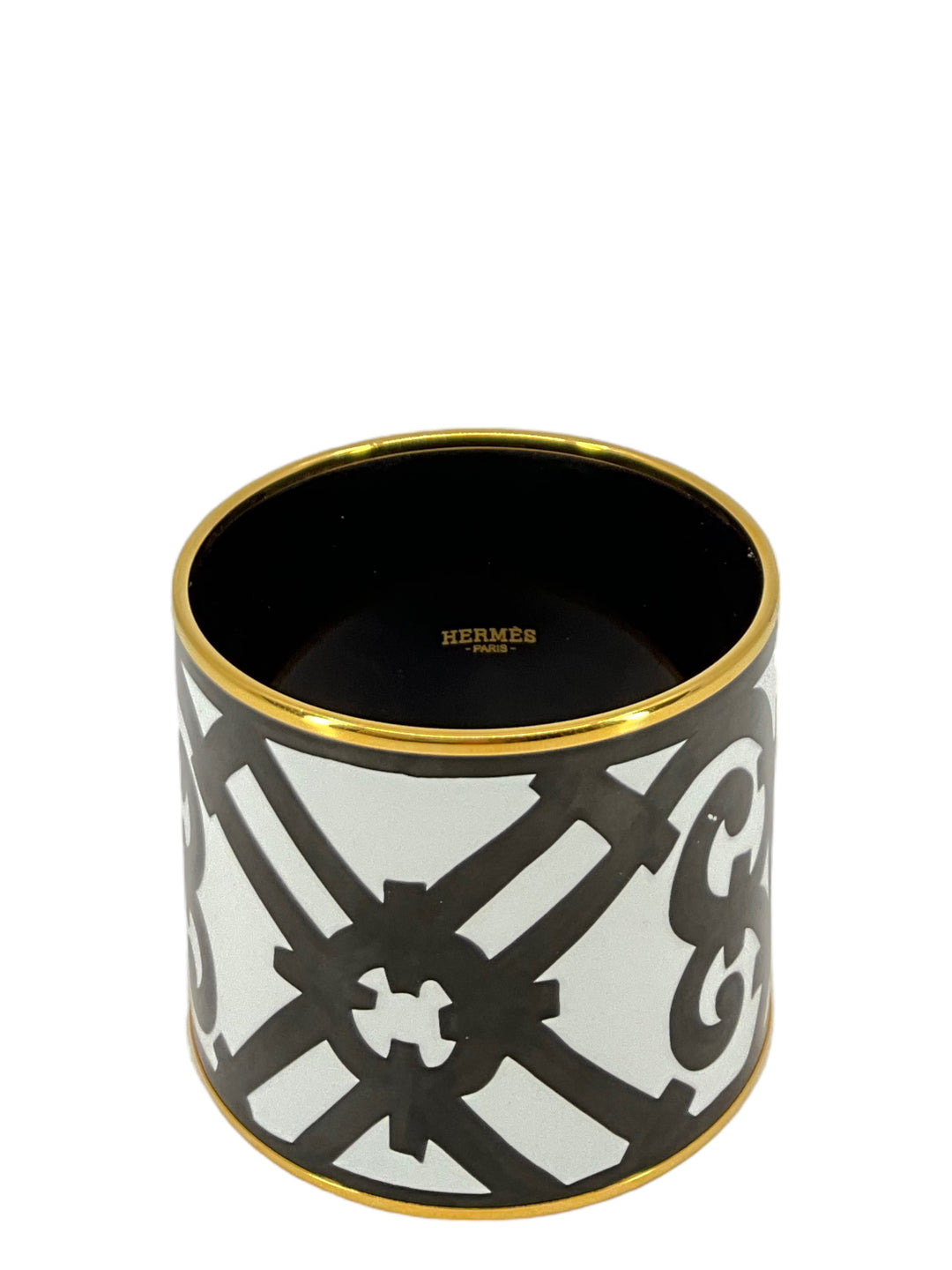 Top quality Hermes Monochrome Printed Enamel Gold Plated Extra Wide Bangle Bracelet