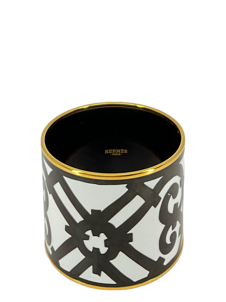 Top quality Hermes Monochrome Printed Enamel Gold Plated Extra Wide Bangle Bracelet